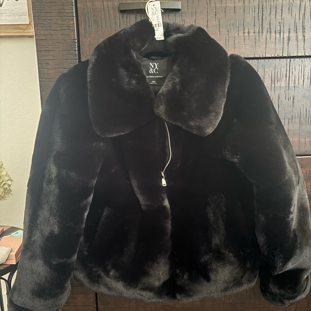 New York & Company Women's Plush Black Teddy Jacket